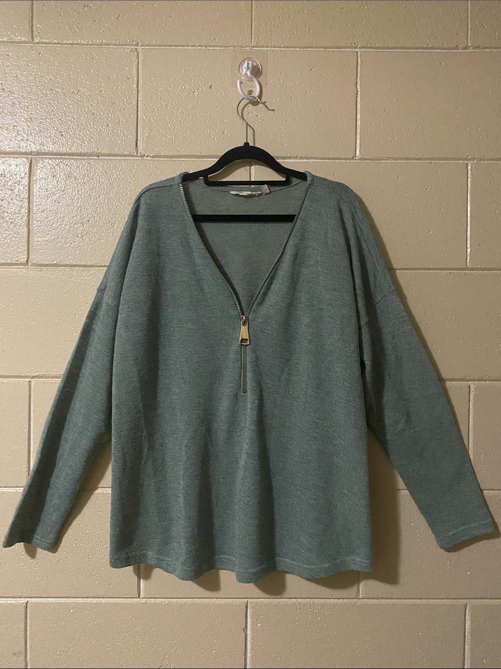Soft Surroundings Sage Green V‑Neck Half‑Zip Sweater